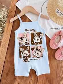 [RANDOM 4 PCS SEND 1 Pc] Baby Girls Cute Vintage Leopard Bow Rabbit Graphic Strap Romper,Soft Summer Colour Palette,Summer,Cute,Family Matching Outfit - Multicolor - View 6