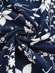 SHEIN LUNE Plus Size Floral Print Elastic Waist Casual Boho Skirt, Summer Vacation Navy Blue - Multicolor - View 6