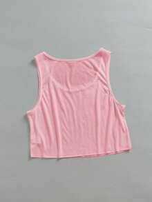 SHEIN EZwear 女士休闲宽松露脐U领背心，适合夏季穿着 - 粉色 - 查看 4