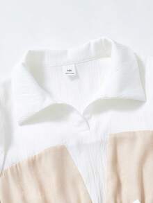 SHEIN 少女时尚领结短袖衬衫套装 - 卡其色 - 查看 7