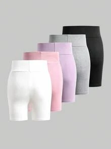 Sparklyn (2 zufällig versendet) Tween-Mädchen Leggings, Ganzjahres neu hohe Taille gestrickte hohe Elastizität einfache Mode bequem lässig gestrickte Basisschicht Hosen 3-teiliges Set, hauteng bequem, einfacher Basic Stil Anti-Exposition, doppelte Verwendung für Zuhause und Outdoor Outfit - Verschiedenfarbig - Übersicht 2