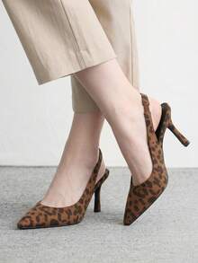 CUCCOO BIZCHIC Women's New Stylish High Heels, Leopard Print Color Block, Pointed Toe Slip-On Pumps, Versatile For Work, Commute, Holidays, Spring/Autumn, Elegant & Charming - Brown - View 3
