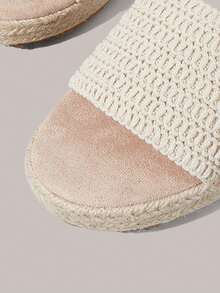Styleloop Giày nữ, màu nâu, giày rơm đan bằng dây gai dầu, sandal đế xuồng, giày giúp tăng chiều cao, phong cách bohemian cho kỳ nghỉ. - Màu be - Xem 5