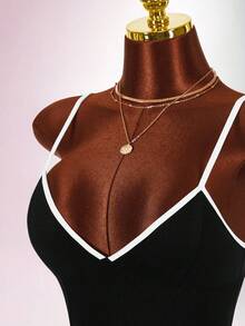 Amplova Đầm mini ôm sát hở lưng cúp tam giác đen trắng cho nữ, trang phục sexy đi club, đi chơi đêm, mùa hè, lễ hội, đi biển, sinh nhật, mặc thường ngày - Đen và trắng - Xem 13