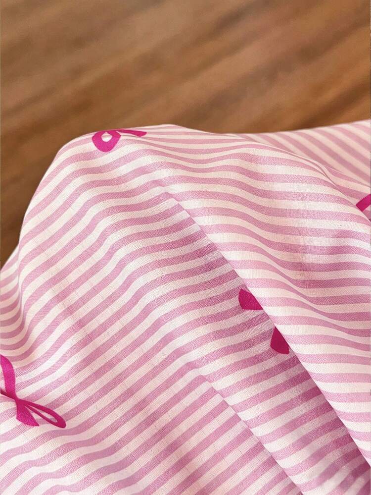 Napfluff Women's Cute Bow Striped Print Drawstring Tie Front A-Line Camisole Nightgown - Multicolor - View 7