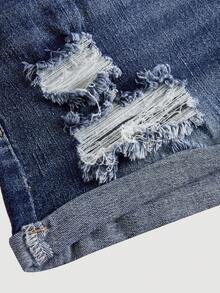 SHEIN Girlism Teen Girls Y2k Casual Vintage Cool Street Confortable -Cut Elements Denim Shorts For Dai - Dark Wash - View 2