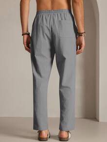 HIMLAND Men's Woven Casual Daily Young Business Solid Color Pants - Grey - View 2