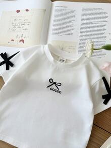SHEIN 2件套女婴幼儿0-3岁休闲百搭街头风黑色T恤和裤子套装 - 黑色 - 查看 3