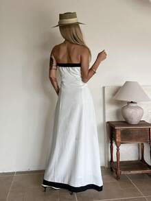 Livesso Vestido de verano elegante con botones delanteros y bandeau - Blanco y Negro - Ver 2