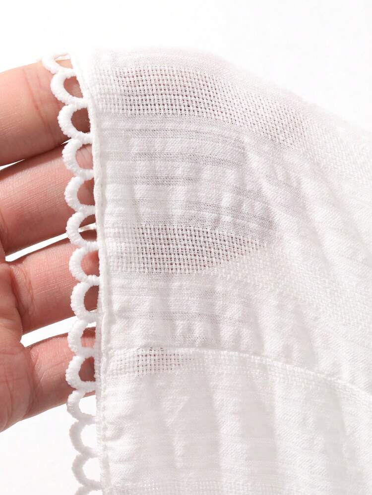 Women's Textured Fabric Contrast Lace Trim Square Neck Sleeveless Elegant Vacation Beach Summer Top