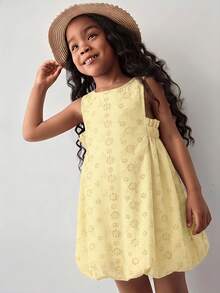 Maija Kids Maija Kids 少女休闲无袖镂空刺绣收腰连衣裙，简约时尚，适合户外、居家、度假、日常穿着，春夏皆宜 - 黃色 - 查看 5