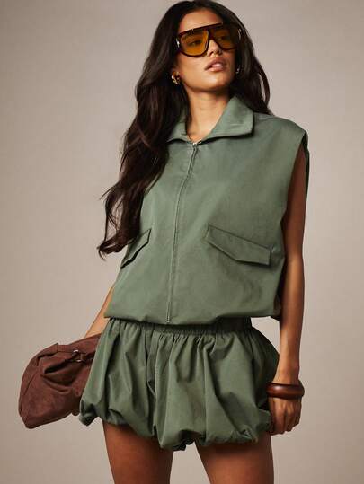 MISSGUIDED Sleeveless Utility Vest With Zip Closure Patch Pockets And Stand Collar Summer Outerwear Layer