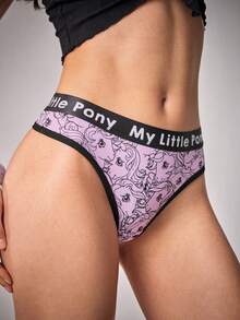 My Little Pony X SHEIN 2 buah Celana Dalam Thong Nyaman dan Lembut dengan Motif Unicorn dan Huruf serta Karet Elastis - Berwarna merah muda - View 6