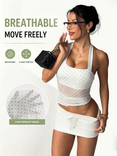 SHEIN Dewbera Áo thun thể thao nữ chấm bi dây mảnh, áo tank top tập yoga chạy bộ ngoài trời, áo vest không tay gợi cảm cho mùa hè