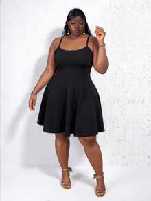 CurvyTilda Abito canotta tinta unita elegante per feste estive, per silhouette a clessidra, taglie forti - nero - Visualizzare 4