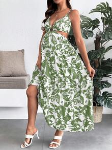 SHEIN 印花無袖休閒孕婦洋裝，白色波希米亞風飄逸夏季度假海灘穿搭女裝 - 薄荷綠 - 查看 3