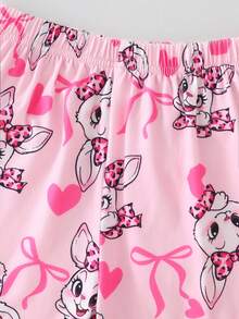SHEIN 女童粉色可爱甜美短袖短裤两件套睡衣 - 粉色 - 查看 6