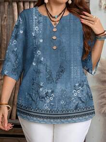 EMERY ROSE Women's Casual Floral Print Shirt,Summer Top - Blue - View 5