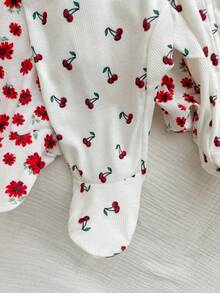 SHEIN Piyama Romper Lengan Panjang Bayi Baru Lahir yang Nyaman, Bernapas, Lembut, dan Bermotif Seluruh Permukaan - Putih - View 3
