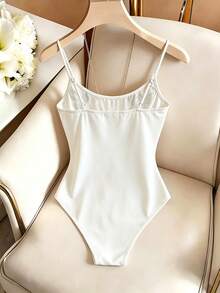 SHEIN Franclia Áo liền thân nữ gợi cảm ôm sát cổ chữ V, in họa tiết thêu giả, thích hợp cho công sở/tiệc tùng, mùa hè. - trắng - Xem 2