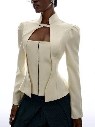 LYSMO Blazer de mujer de unicolor con botones de moda