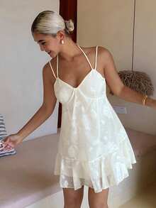 Livesso Women's Elegant Ruffle Hem Halter Nightgown Pajamas - Beige - View 6