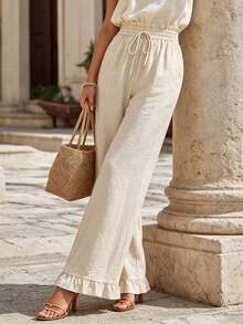 Balvessa Pantalones rectos de cintura elástica versátiles con estampado, pantalones anchos casuales y sueltos para playa y vacaciones para mujeres - Multicolor - Ver 5