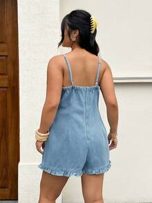 Rivivi Plus Size Women's Non-Stretch Light Wash Denim Jeans With Lace Trim, Loose Fit Long Straight Leg Cowboy Pants For Summer - Medium Wash - View 2
