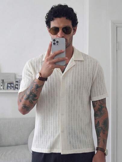 HUEFORM Men Old Money Short Style, Textured Fabric Casual Shirts,Suitable For Those Who Have Fashion Needs, Everyday Home Outfits. For Men