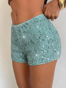 Aloruh Damen Frühling/Sommer neue erbsengrüne Weite Hose, Pailletten Shorts, Palazzo Hose mit niedriger Taille, Boho Party Outfit - Olivgrün - Übersicht 6