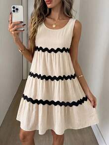 SHEIN Women's Casual Vacation & Commute Loose Sleeveless Colorblock Wave Knit Dress, Summer - Apricot - View 5