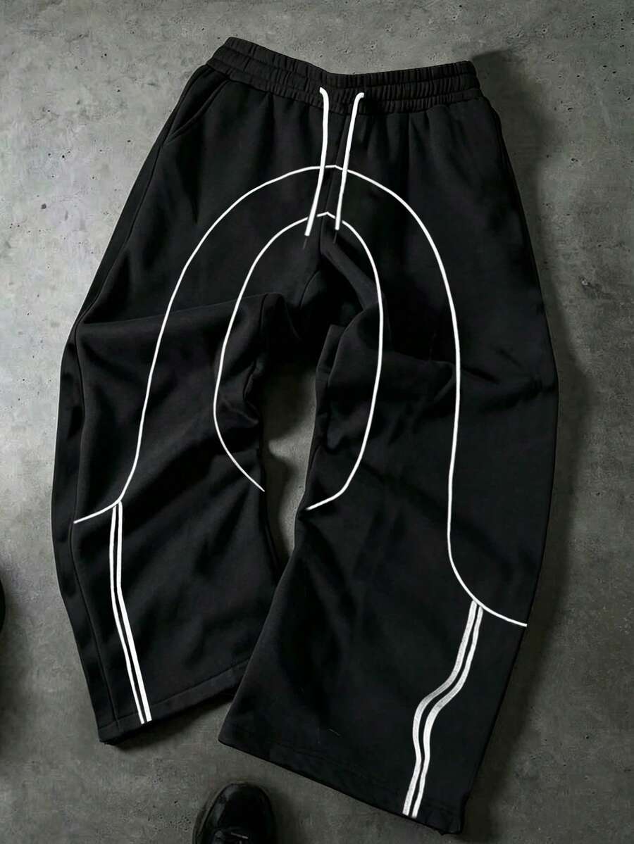 Sport MetroGents Celana Panjang Pria Kasual Model Lurus dengan Desain Tali, Nyaman, untuk Olahraga - Hitam - View 1