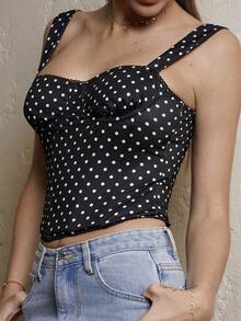 Cassandra Jullia Women's Date Night Girlfriend Party Birthday Party Nightclub Outfit Holiday Party Elegant Black Polka Dot Camisole, Girlfriends Party, Date, Casual - Black - View 3