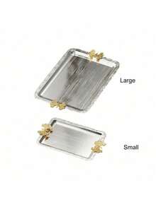 1PC Silver Metal Vintage Butterfly Handle Rectangular Serving Platter Tray For Holiday Party Gathering Blessing Ceremony Cosmetics Jewelry Storage Home Decor Tableware - Silver - View 12