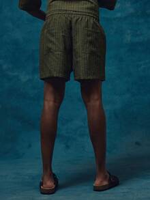 Musero Regular Loose Fit Elasticated Drawstring Waistband Pinstripe Shorts Co Ord Bottoms Only Spring Summer Essentials Holiday Beach - Green - View 5