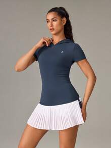 OutZeal Women Sports Tee Gym Workout Wear Soft Stretch Slim Fit Side Ruched Drawstring Hood Active Tops - Blue - View 5