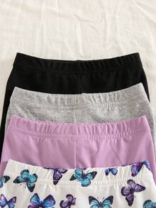 SHEIN Vintaside Kids 4件/組 嬰幼兒女童休閒蝴蝶印花內搭褲 開學季 柔軟親膚長褲 白色 黑色 秋季校園 芋紫色 灰色 - 彩色 - 查看 8