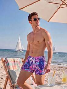 Manfinity Swimmode Quần bơi nam họa tiết vân đá, cạp chun, nhiều màu sắc, đa năng, thích hợp đi biển. - Màu tím - Xem 5