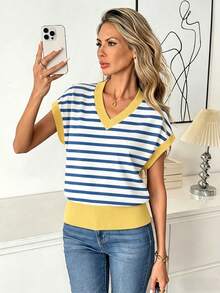 SHEIN LUNE Women's V-Neck Printed T-Shirt, Versatile For Summer,Summer Top - Multicolor - View 6