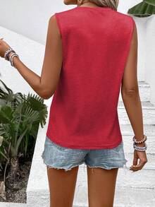 EMERY ROSE Women's Casual Boho Minimalist Round Neck Tank Top, Versatile For Summer Vacation Dark Red Vacation - Red - View 2