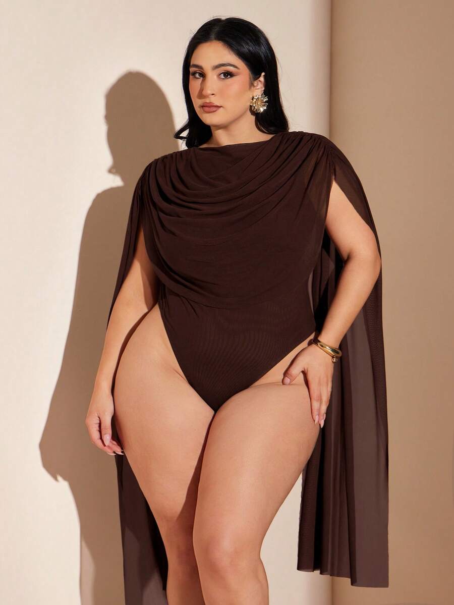 SHEIN BAE Plus Size Women's Sequin Embellished Mini Dress, Sexy Bodycon Dress - Chocolate Brown - View 1