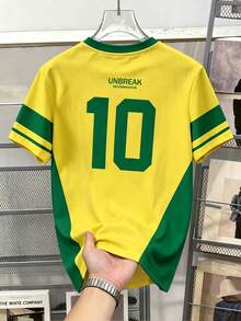 Manfinity Joysei Áo thun bóng đá Brazil Style #10, mang màu áo vàng và xanh lá cây kinh điển, tri ân huyền thoại, thể hiện niềm đam mê bóng đá của bạn. - trắng - Xem 2