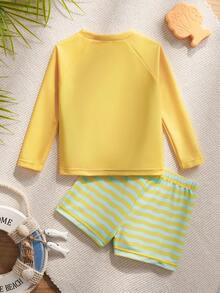 BABY SHARK X SHEIN Bộ đồ bơi in hình hoạt hình cho bé trai - Màu vàng - Xem 2