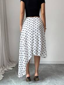 Modelyn Women's Polka Dot Tie Waist Casual Versatile Date Night Skirt - White - View 2