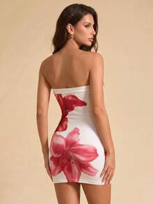 Bluhae Women's Elegant Sexy Floral Sequin Print Backless Ruffle Mini Dress, Suitable For Vacation, Party Beach, Gathering, Spring/Summer White - Multicolor - View 2