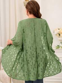 Miaspire Plus Size Solid Color Asymmetric Hem Casual Loose Jacket, Spring/Summer - Green - View 2