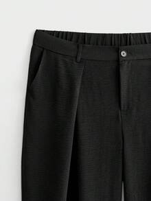 EASEVO Plus Size Men's Solid Color Pleated Pocket Casual Pants - Black - View 5