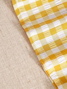 Souflis Souflis French Style New Embroidered Peter Pan Collar Plaid Casual Dress For Baby Girls - Yellow - View 6