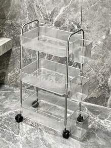 1 Household Transparent Movable Cosmetic Cart Storage Rack, Large Capacity Multi-Functional Bathroom Accessories Display Stand - Multicolor - View 7