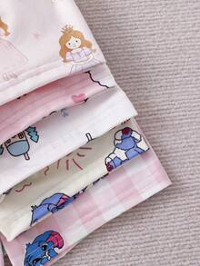 2 Sets Random Baby Girls Cute Cartoon Print Pajama Set,White And Pink Summer Holiday Short Sleeve Cardigan Top&Shorts,Princess Sheep Bear Rabbit - Multicolor - View 6